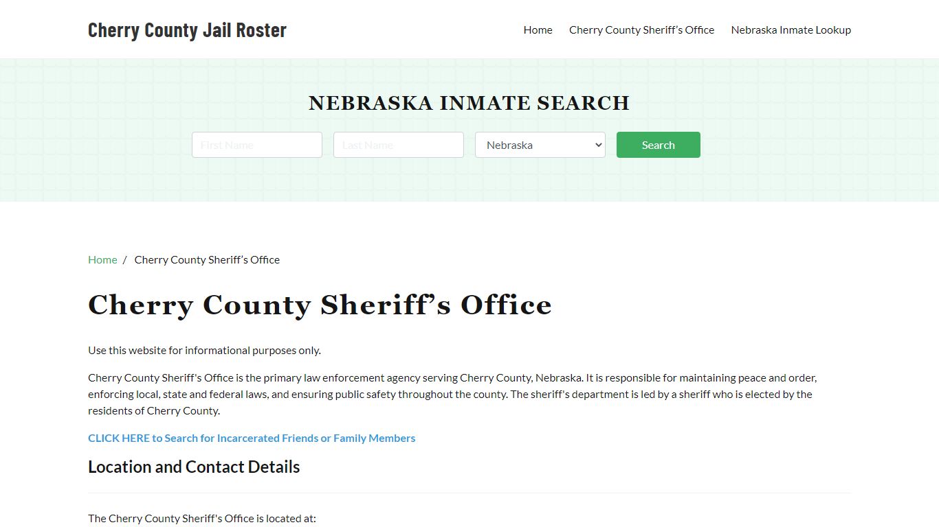 Cherry County Sheriff Office, NE, Arrest Warrants Search